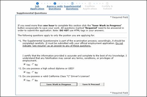 Job specific questions screen shot.