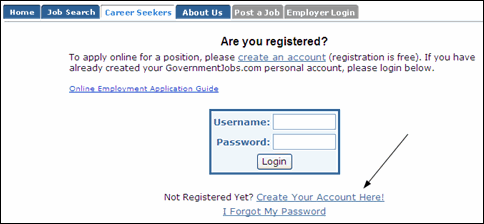 GovernmentJobs.com Login Screen.