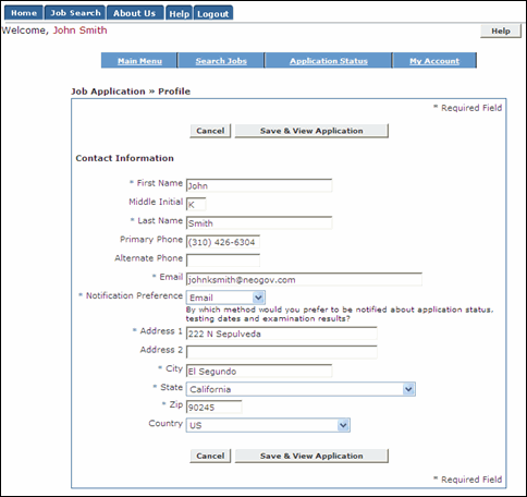 Personal profile Screen.