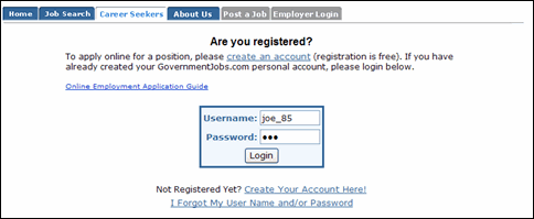 Job Seeker Login Screenshot.