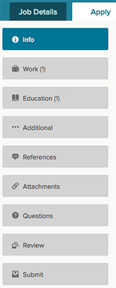 Image of application process sections